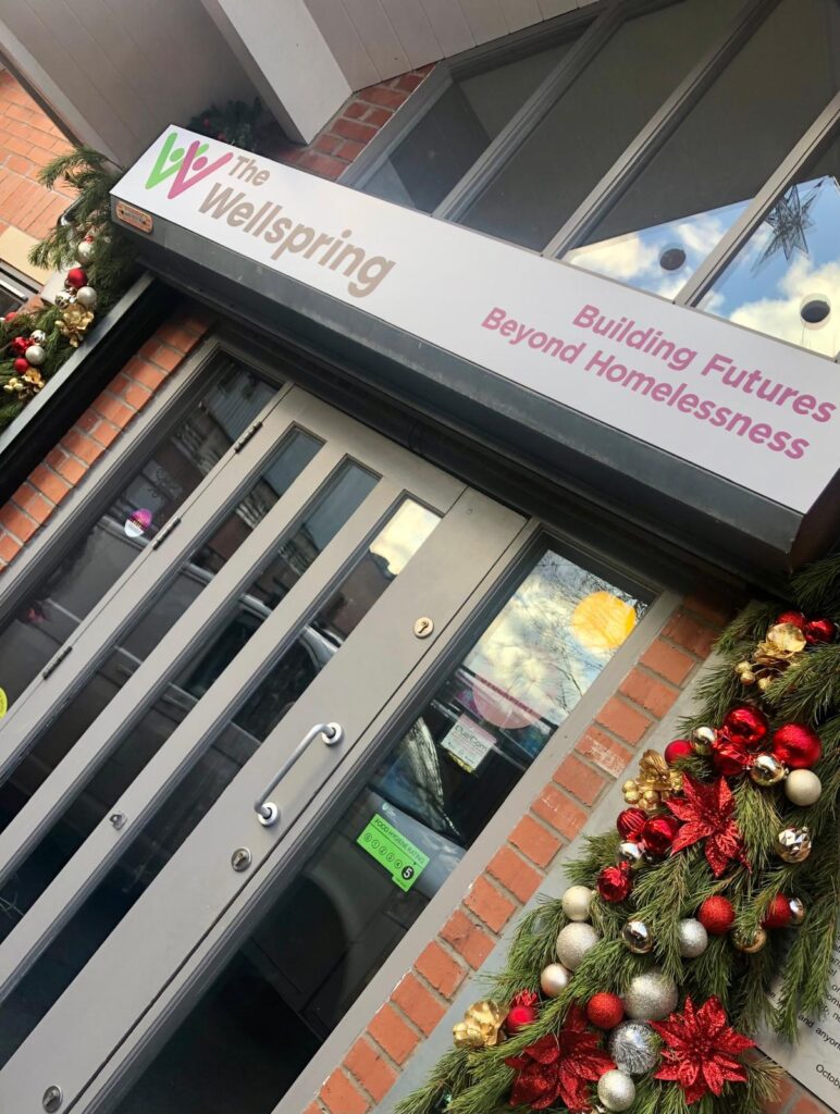 Wellspring entrance with Christmas decorations