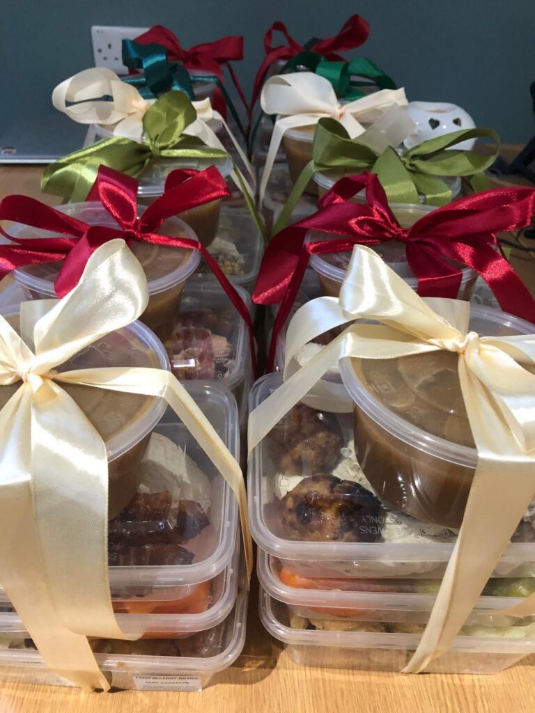 Food in packages with ribbons