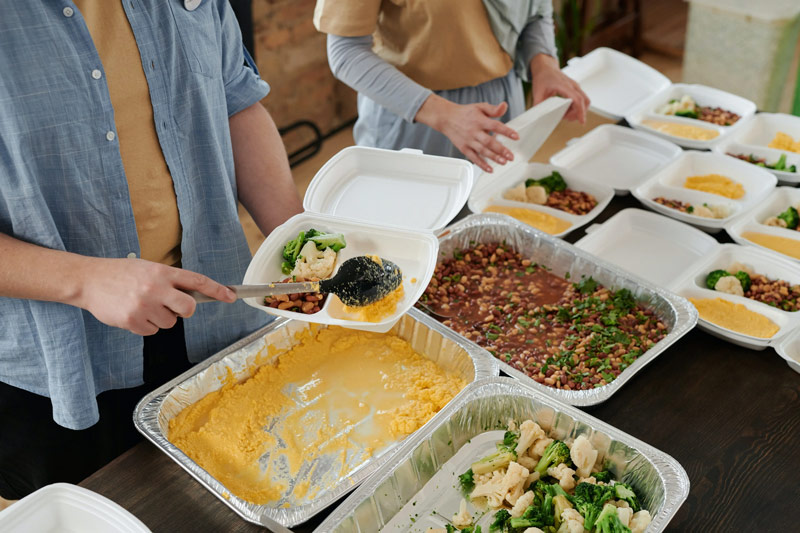 Food being served from trays